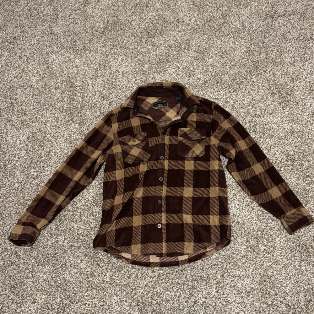 Freedom Foundry Men’s Brown & Tan Plaid Fleece Button-Down Shirt